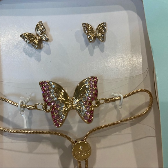 Charming Gold Butterfly Jewelry Set with Pink and White Details - Picture 1 of 2